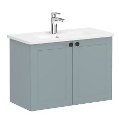 Vitra Root Classic 68655 Lavabo Dolabı, Kapaklı, 80 Cm, Dar, Mat Fiyord Yeşili, Yuvarlak Lavabolu